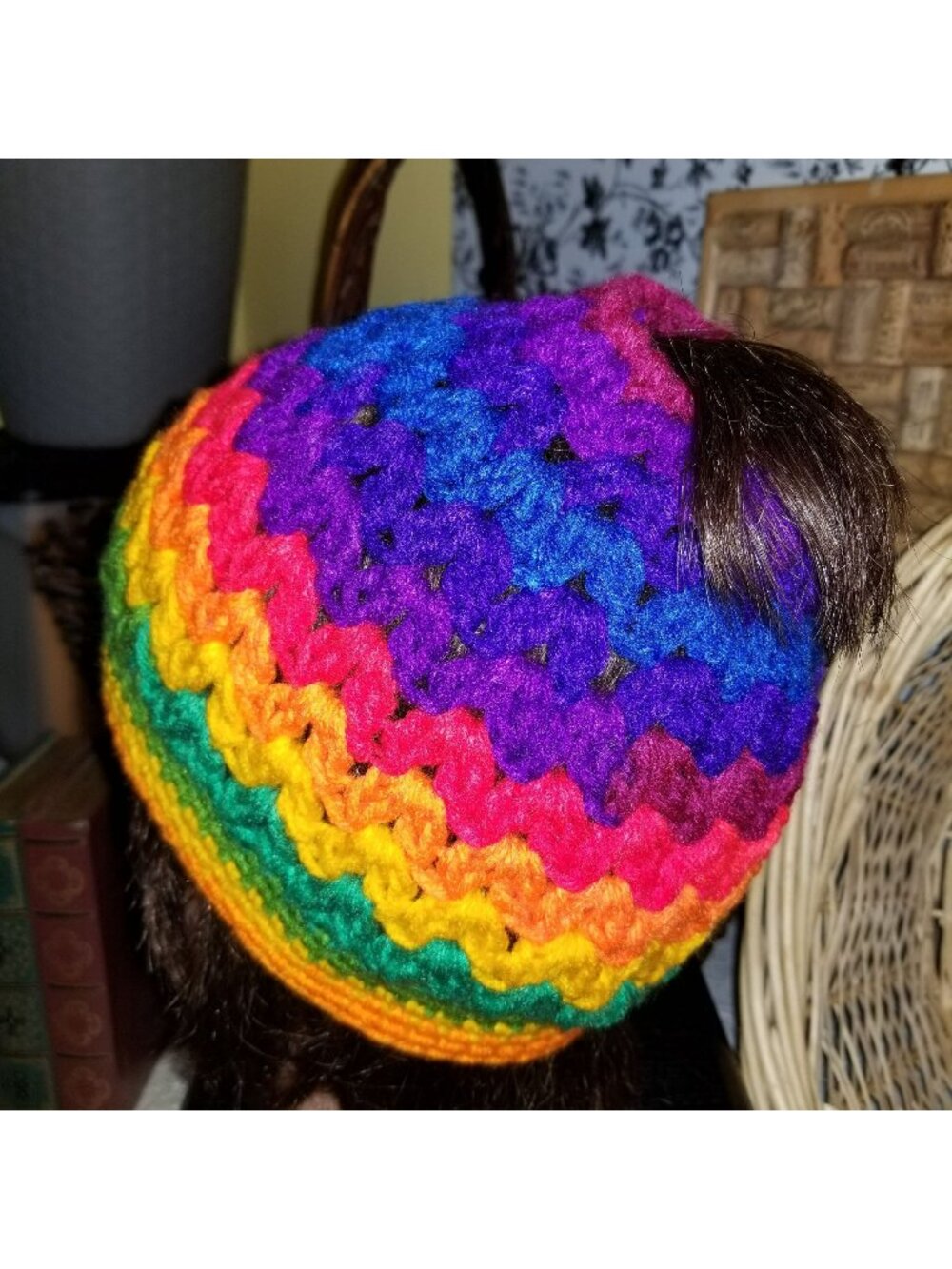 Adult Ponytail Bun Dread Dreadlock Beanie Slouch Hat Handmade Rainbow Vegan Crue
